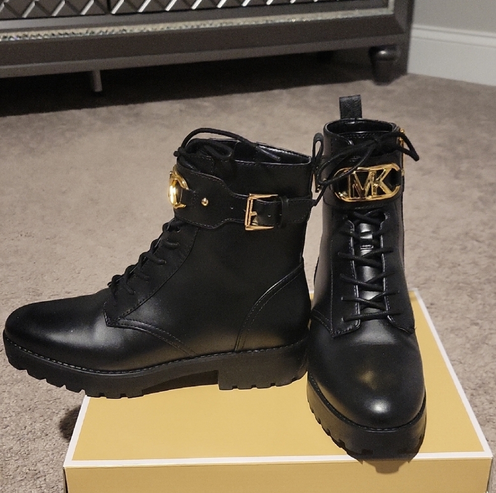 Michael Kors Black Moto Boots with Gold Details - Picture 3 of 4